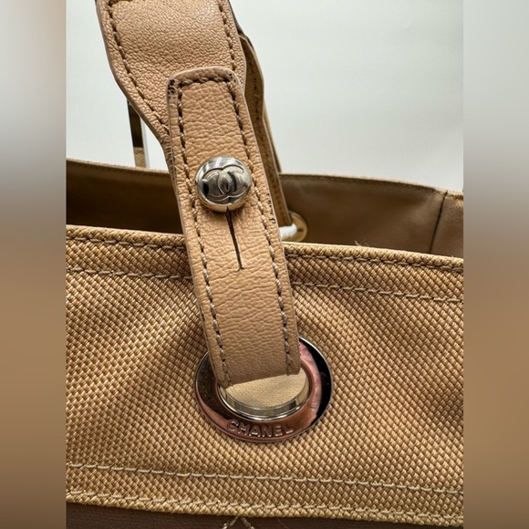 Chanel-Authentic-Paris Biarritz Tote GM Bag Shoulder Coated Canvas Leather Gold. - Picture 3 of 14